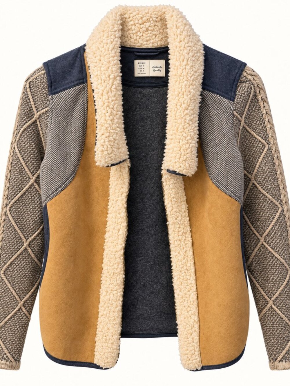 Vintage-Inspired Patchwork Sherpa Jacket | Faux Suede + Knit | Boho Western